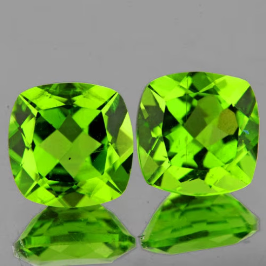Green Peridot Cushion 7.00 mm 2 pieces, VVS Clarity , Natural Loose Gemstone