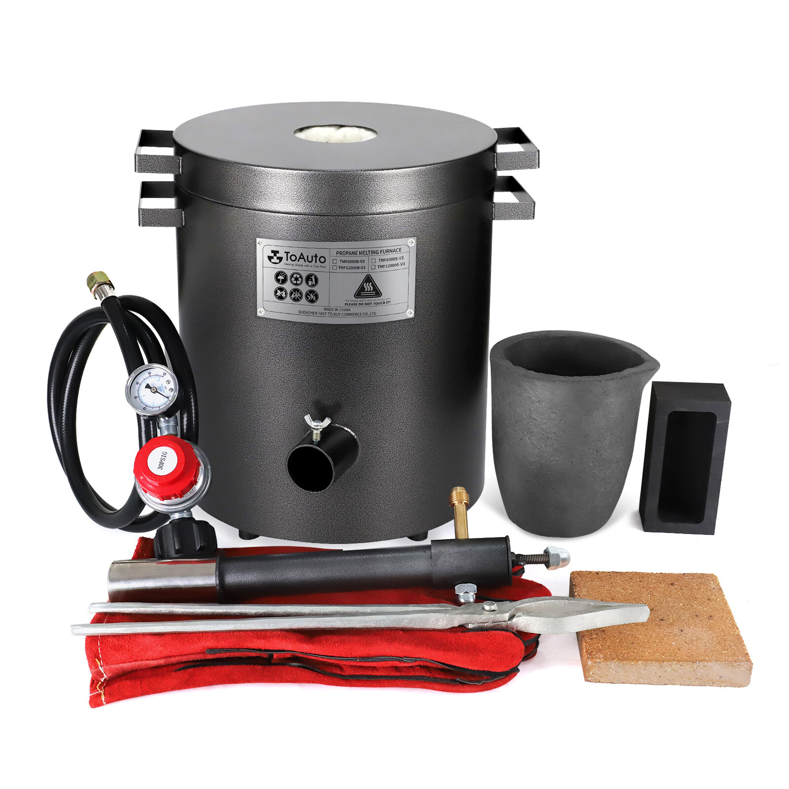 6KG Gas Melting Furnace Kit Propane Forge Metal Copper Gold Silver+Gas Regulator