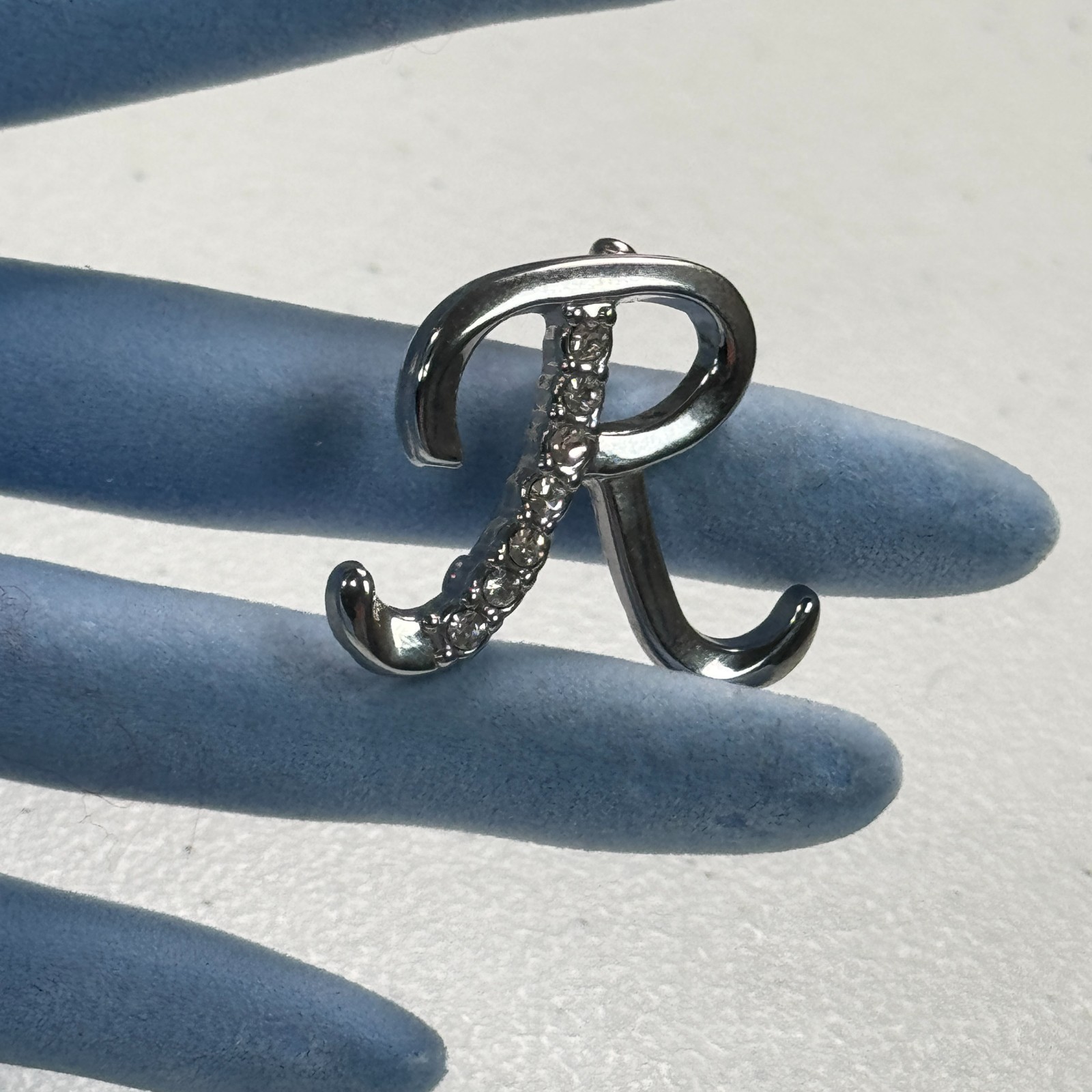 Rhinestone Initial R Brooch Silver Tone Letter Pin Personalized Monogram Jewelry