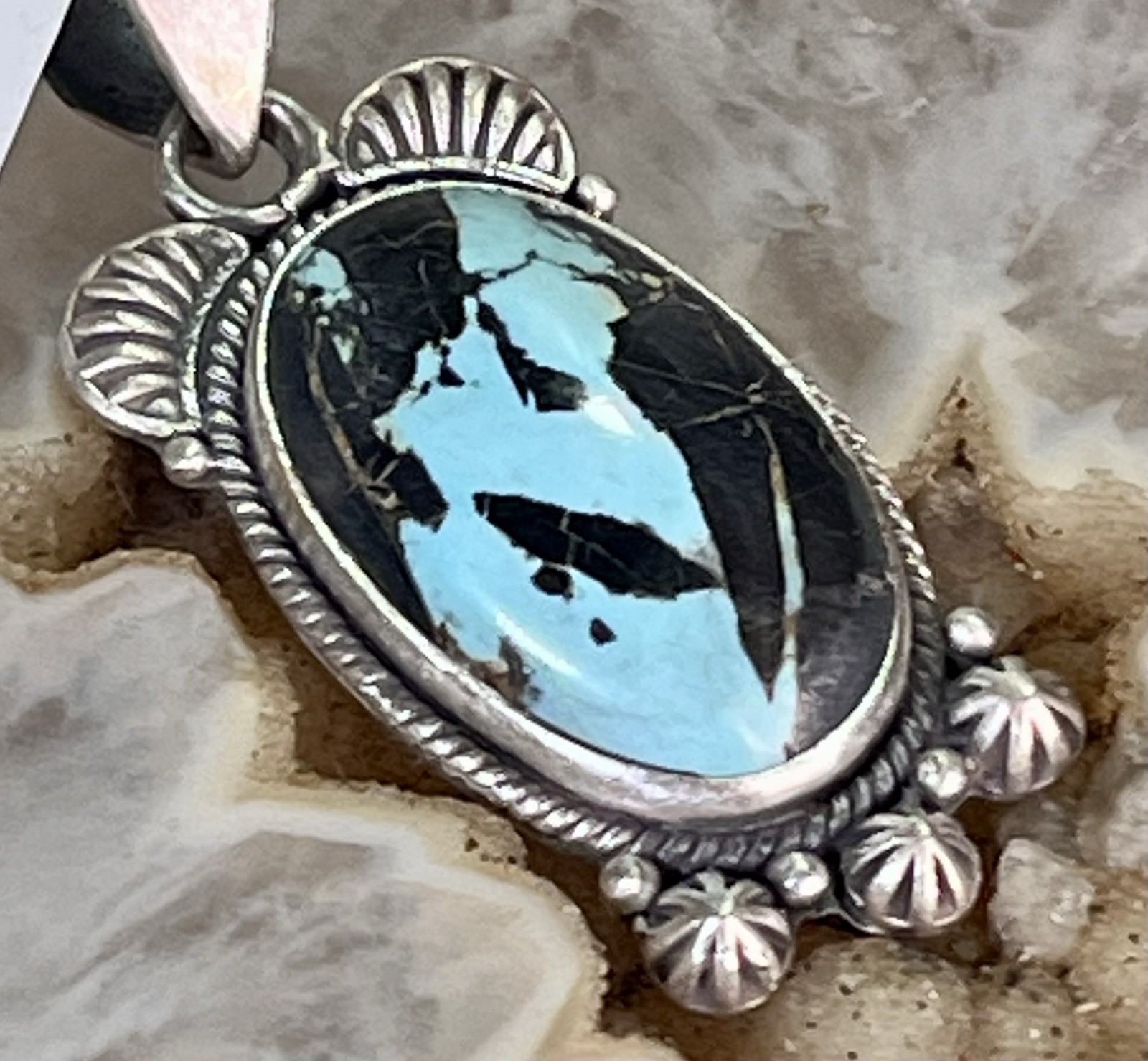 Sterling Silver Blackjack Turquoise Pendant Southwestern Native American Style