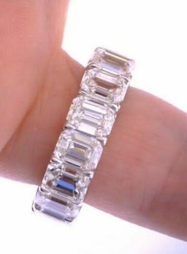14.10 ct Emerald cut Platinum Eternity Diamond Ring Lab created IGI cert E-F VS