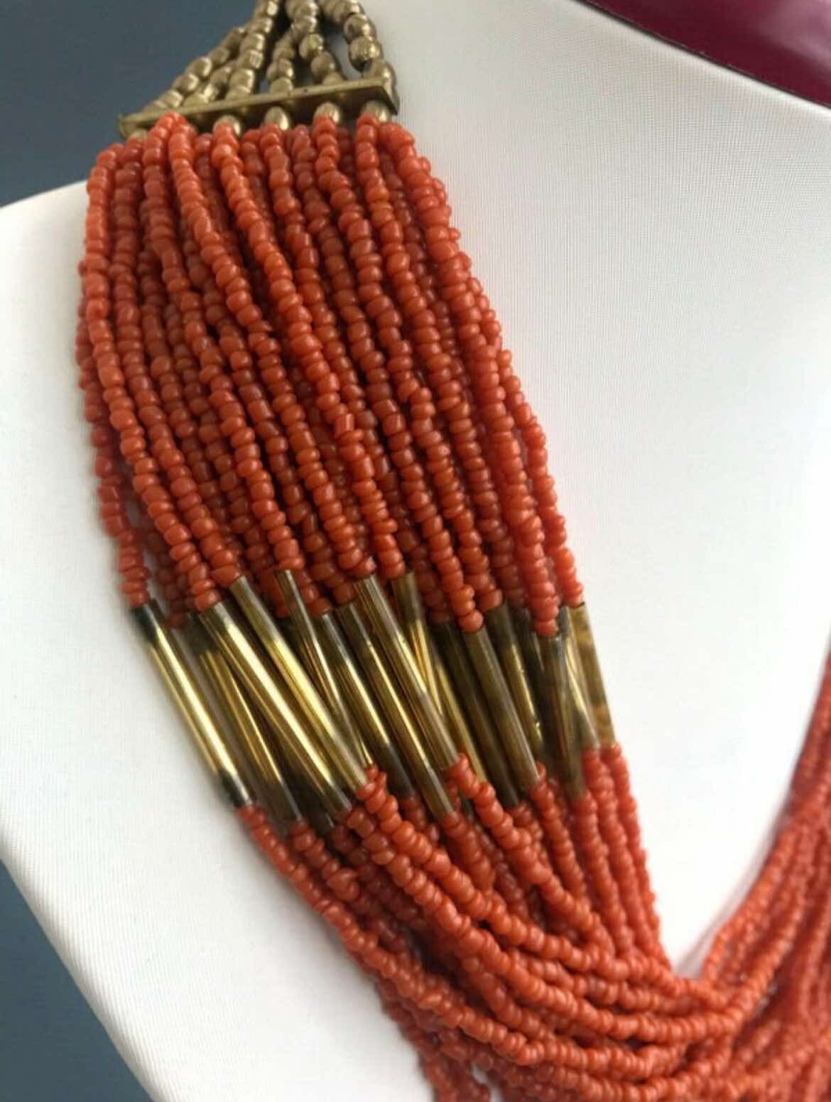 114g Antique Victorian Natural Coral Beaded 36-Strand Necklace | 17.7″ Rare Find