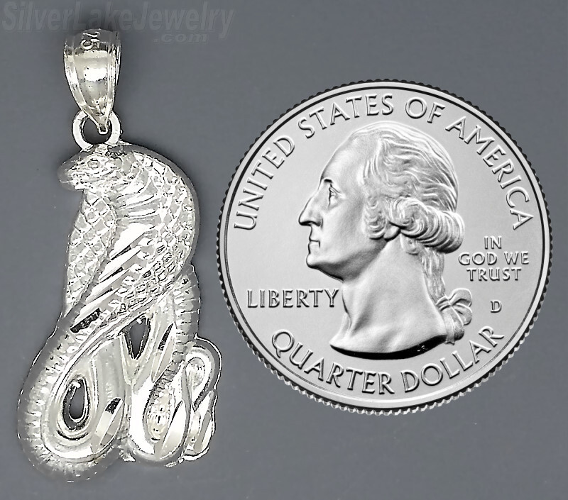 Sterling Silver Diamond-cut Small Cobra Snake Charm Pendant