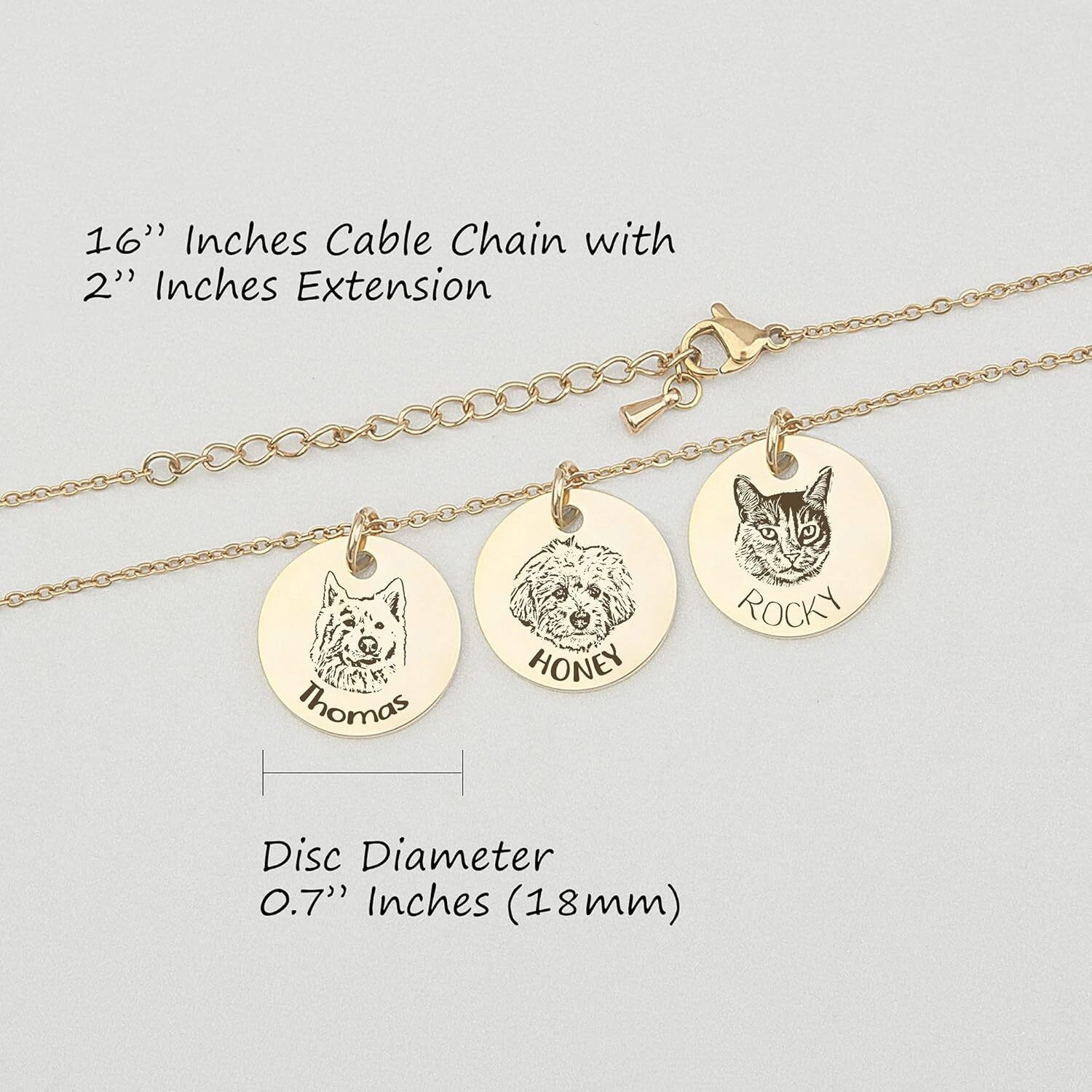 Personalized Pet Portrait Necklace ,Dog Cat Round Disc Photo Engraved Necklace