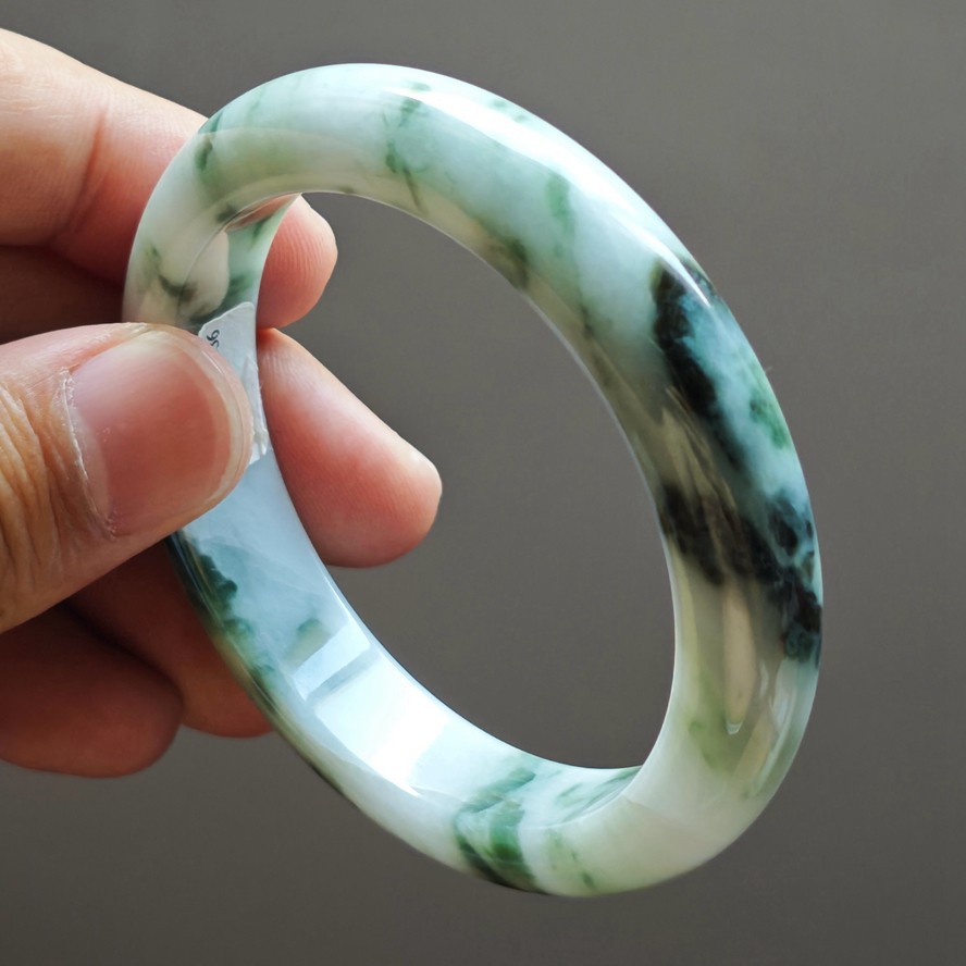 57mm Certification Grade A Green Burma Natural Jadeite Jade Bracelet Bangle8603