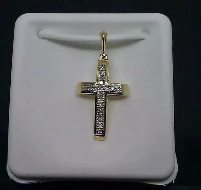 1.50Ct Round Cut Real Moissanite Cross Pendant With Chain 14K Yellow Gold Plated