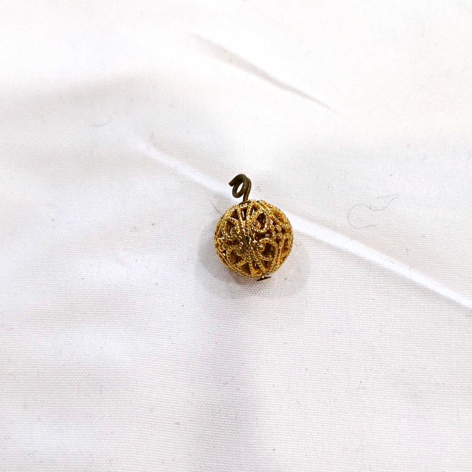 Gold Tone Filigree Ball Charm Pendant – Metal, No Stone, Round