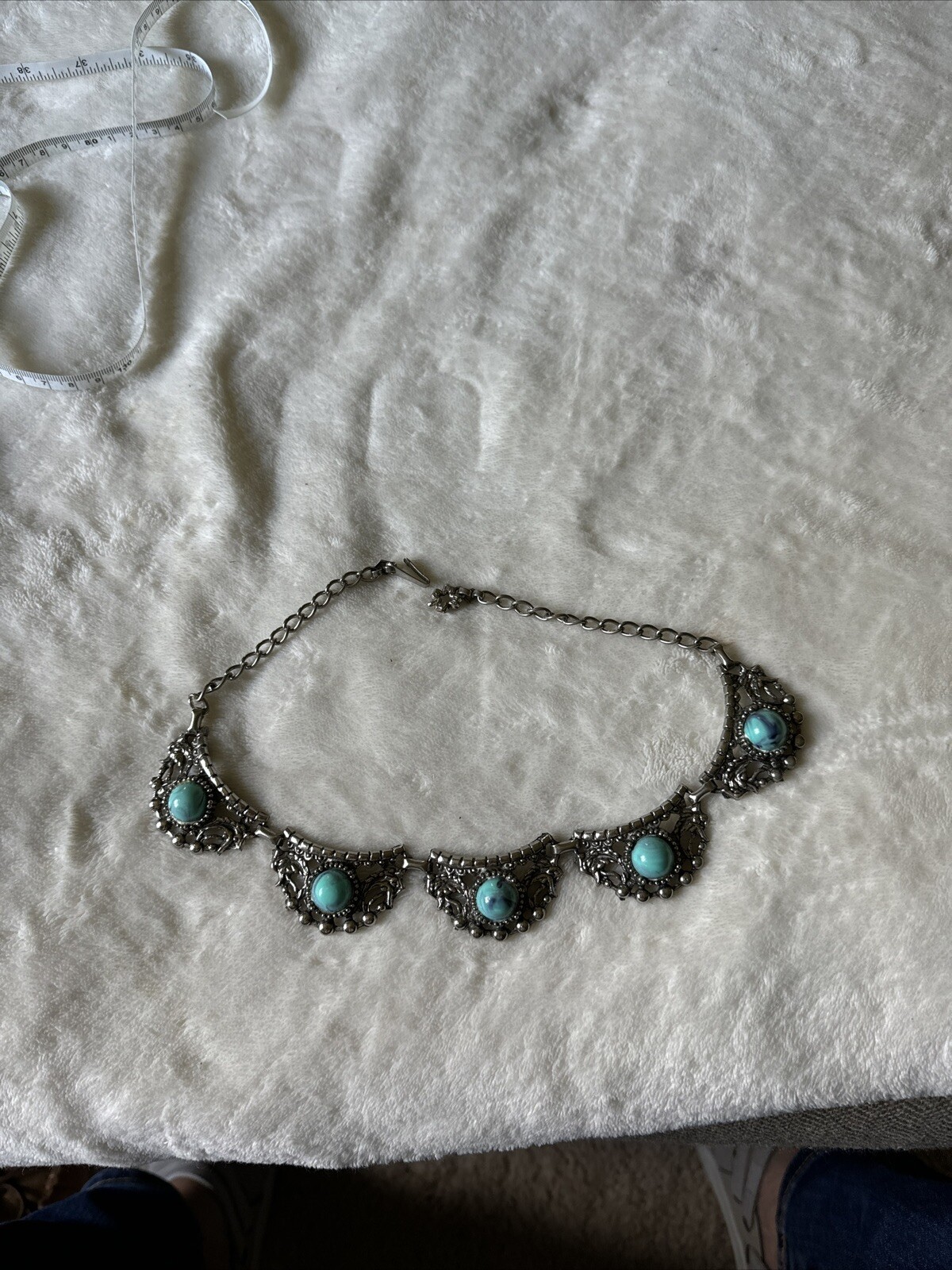 Vintage 1960-1970s Turquoise Howlite Necklace with a Fourleaf Clover 17”