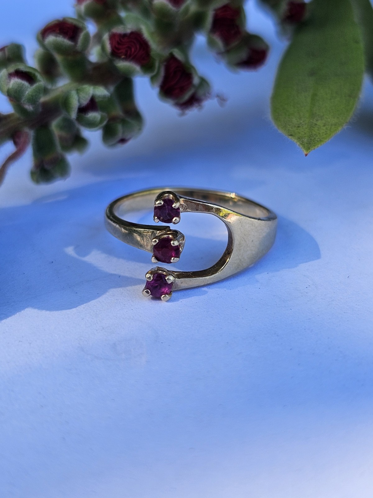 14k Solid Yellow Gold Red Spinel Bypass Gemstone Ring Adjustable 6.25 Size 2.29g