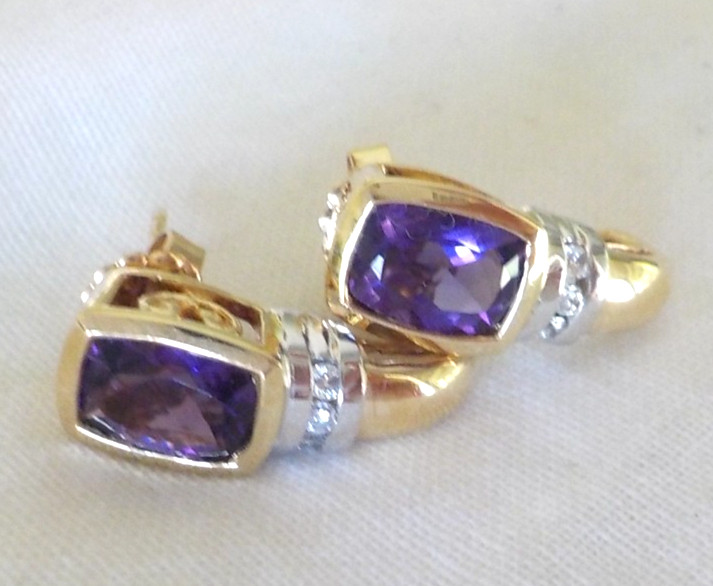 Stunning 14k Multi Gold Amethyst Diamond Earrings – 3.80 gms, 0.70 in, 1.66 ctw