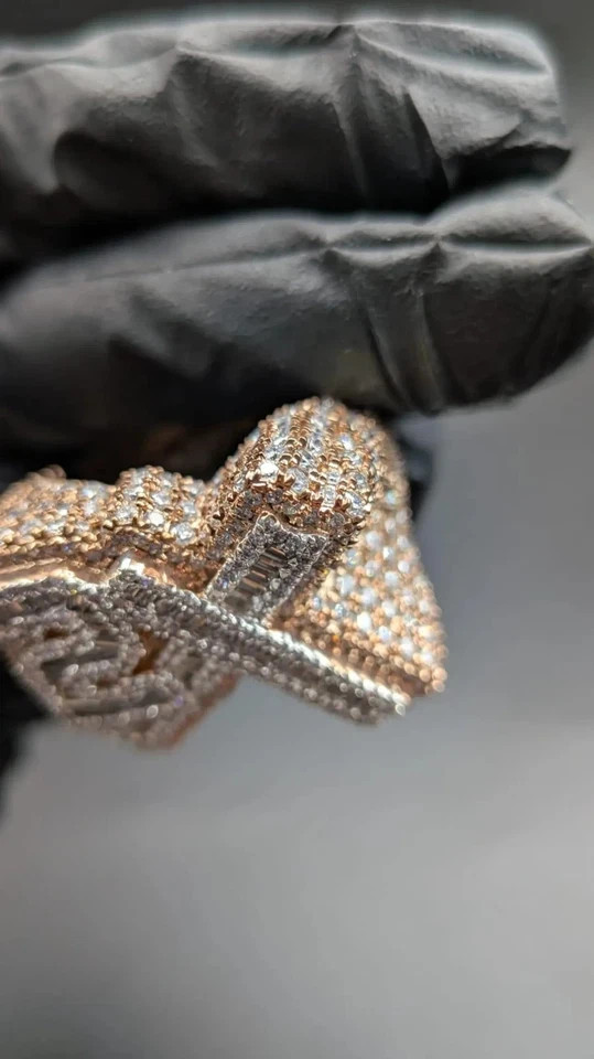 Custom Iced Out 2X Round Lab Created Diamond Number Ring 14K Rose Gold Plated