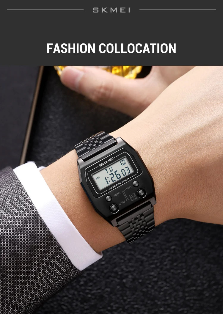 SKMEI 2460 Men’s Sports Waterproof Digital Watch Stainless Steel Luxury Retro LE