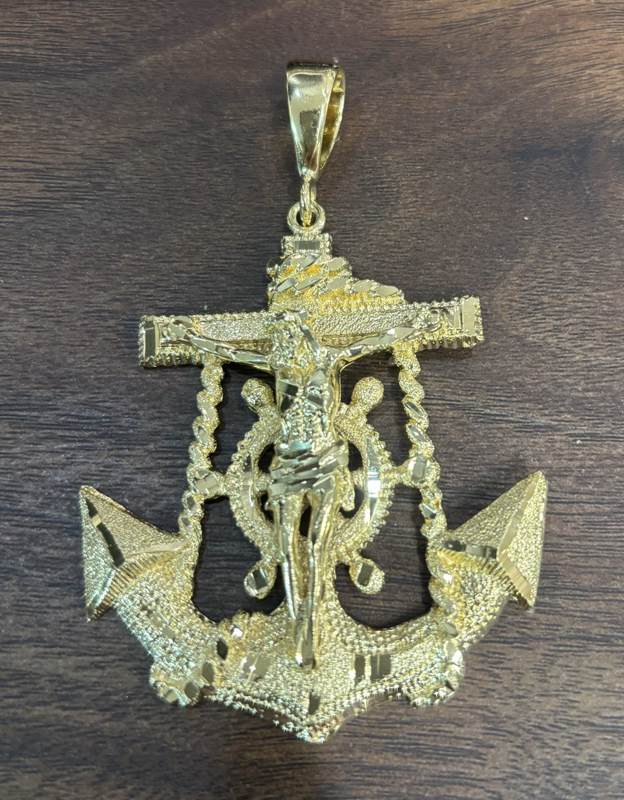 Sterling Silver Gold Plated Anchor JESUS Cross XXL Hawaii Pendant