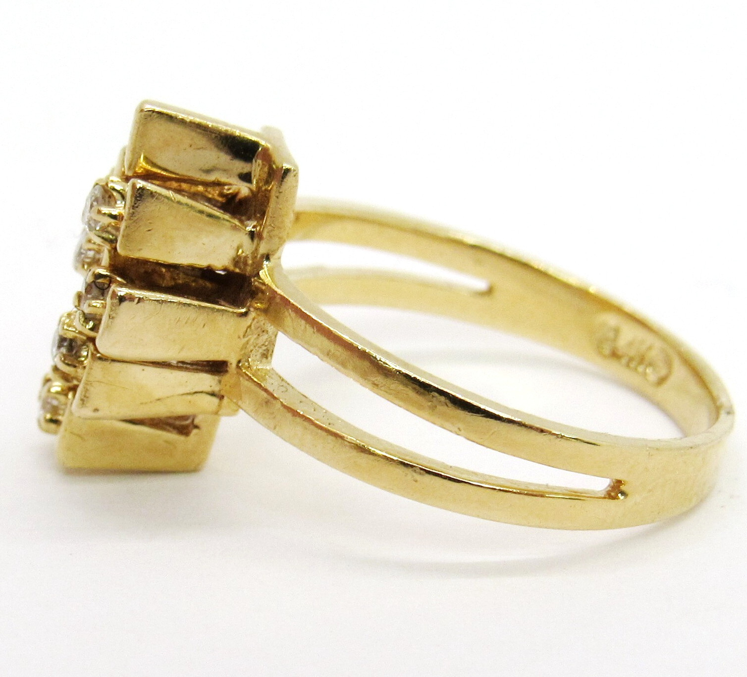 14k Yellow Gold Diamond Geometrical Cluster Right Hand Ring Size 5-1/2 Estate