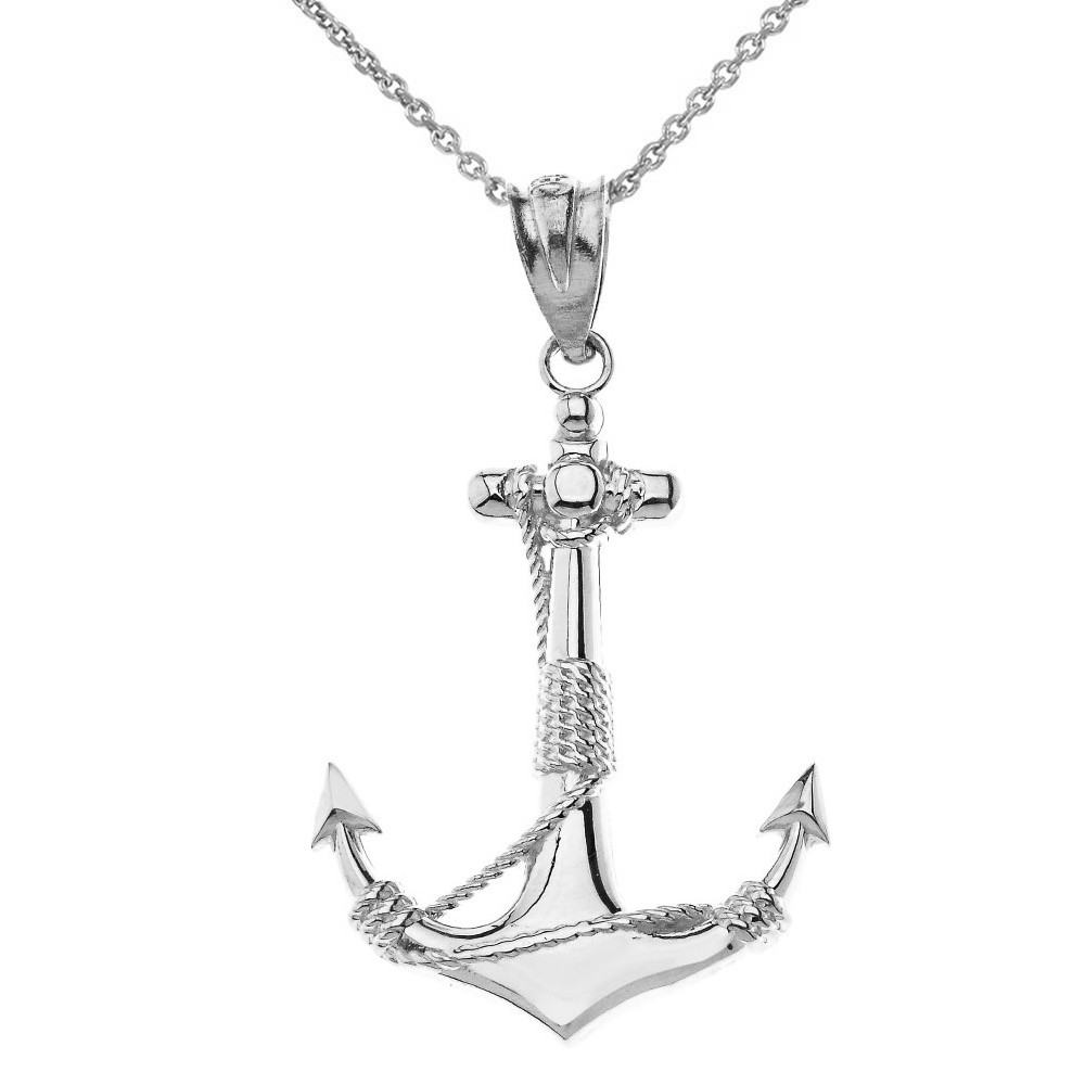 Solid Gold Nautical Anchor Rope Pendant Necklace (Yellow/Rose/White)