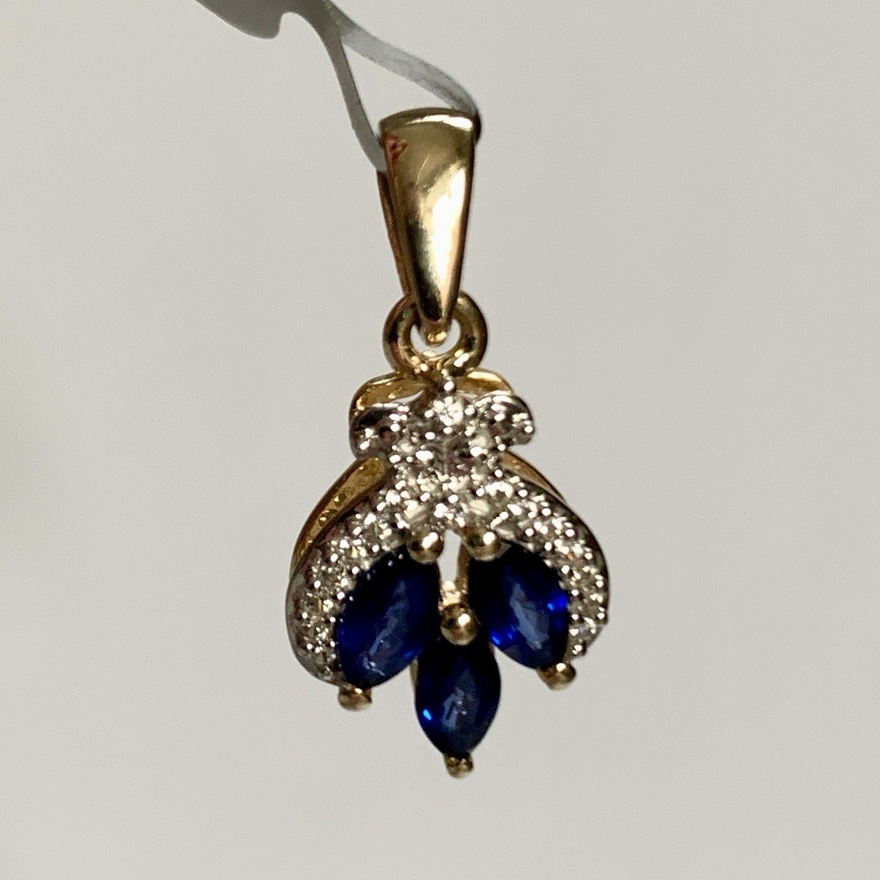 10ct Gold Sapphire Topaz Pendant 10k 417 Hallmarked 9ct 9K 375 1.85g 24 X 12mm