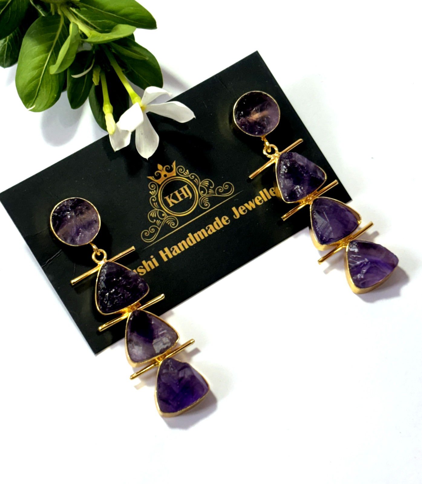 Earring Hanging Natural Rough Gemstone Gift For Her
