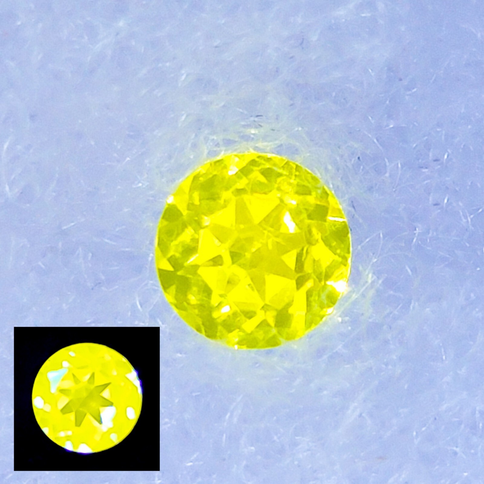 UV Yellow YAG Yttrium Aluminum Garnet 1.5ct Fluorescent Round Brilliant Cut Gem