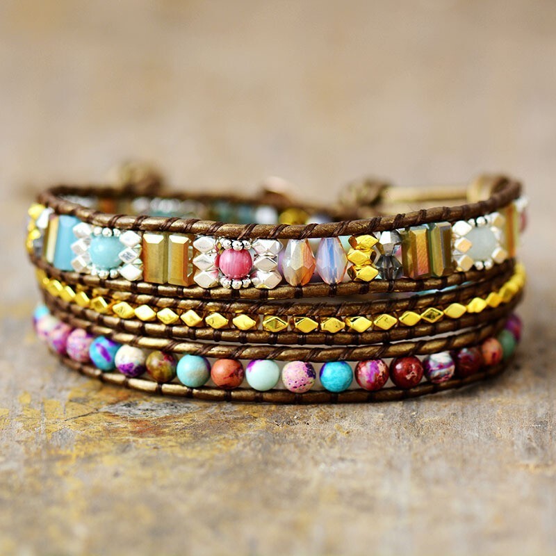 Sea Sediment Bohemian Colorful Boho Handmade Wrap Healing Yoga 3 Strand Bracelet