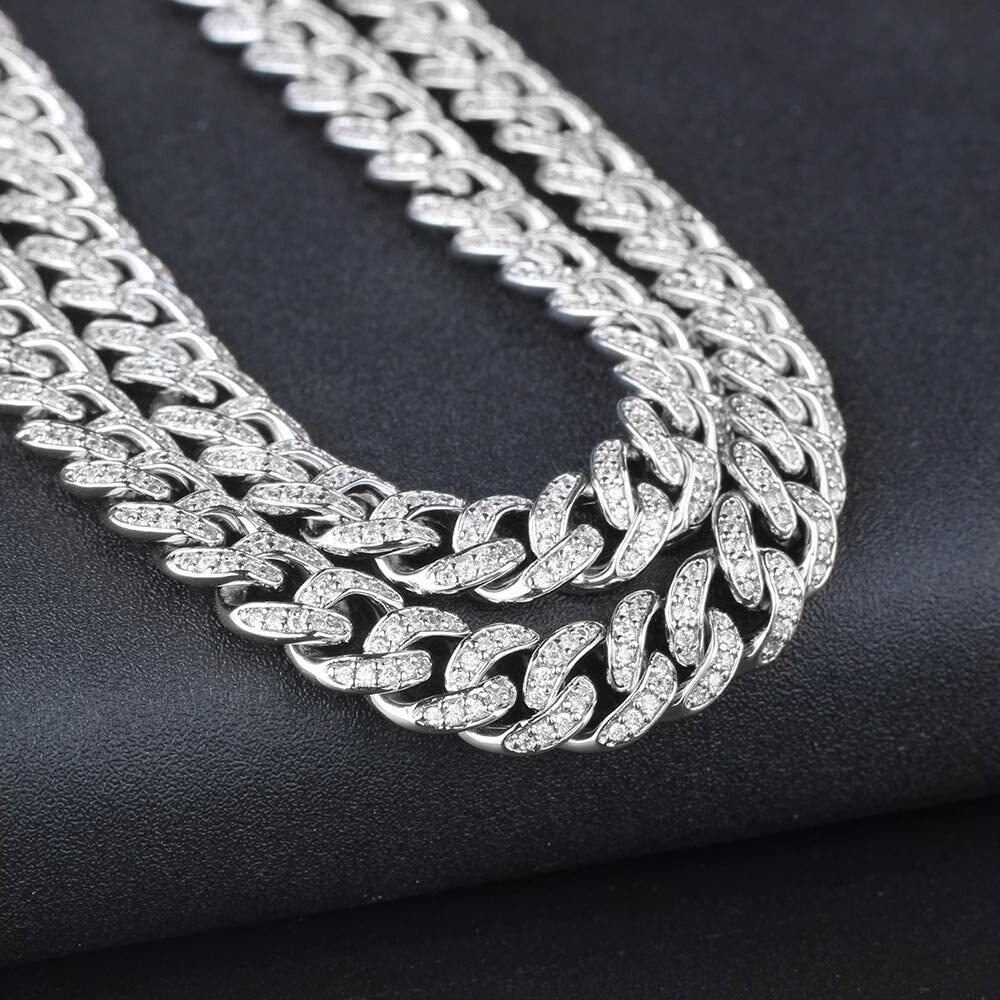 Men’s White Gold Plated Stainless Steel CZ Miami Cuban Link Chain Necklace 8mm