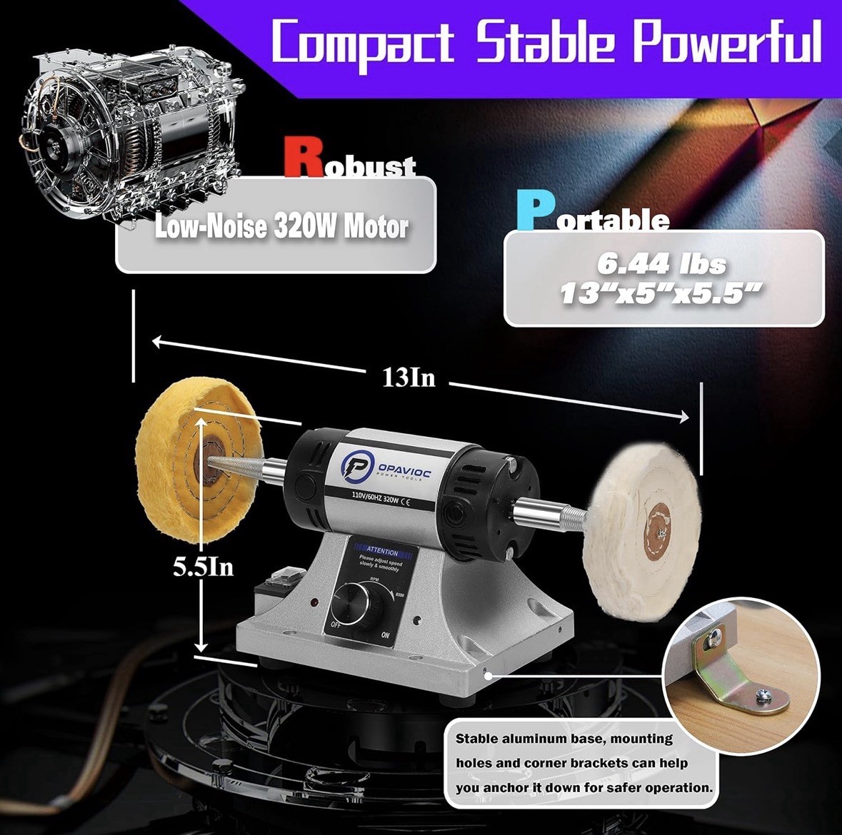 Variable Speed Bench, Buffer Jewelry Polishing Machine Kit ,Opavioc Model-SY320