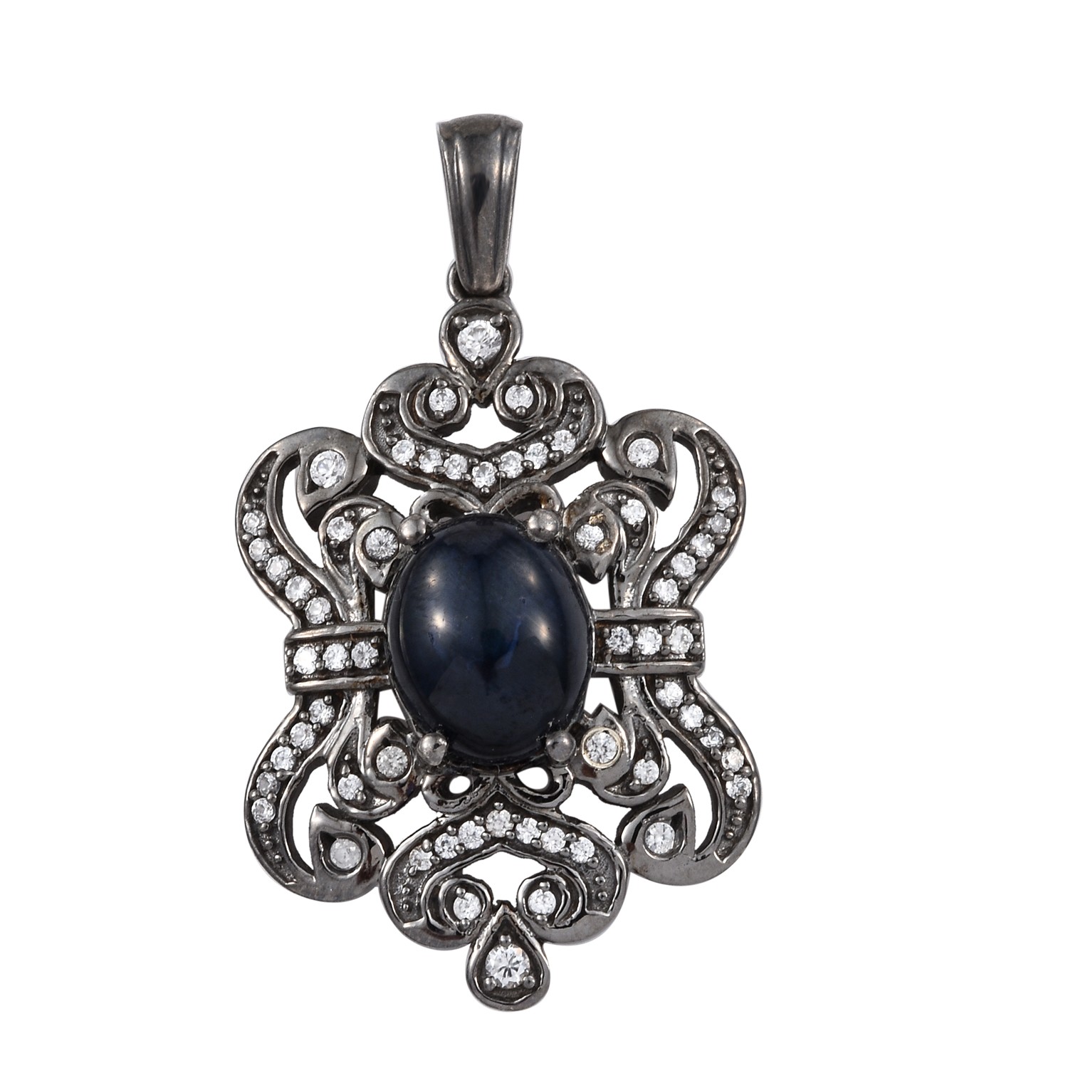 Black Ruthenium Plated 925 Sterling Silver Necklace With Natural Black Star Diop