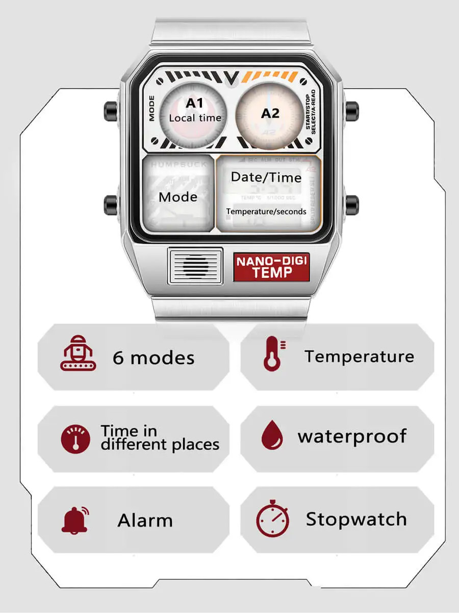 Classic Steel Men’s LED Watch – Digital Display, Temperature & Calendar