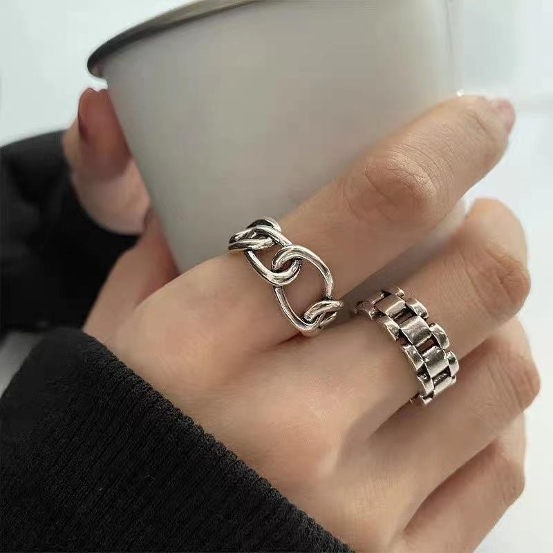 1/2PCS Style Retro Trend Ring Old Watch Strap Simple Opening Personality Ring