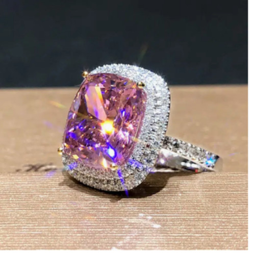 Vintage Inspired Pink Ice Cubic Zirconia Cocktail Ring CZ Rhinestone Statement