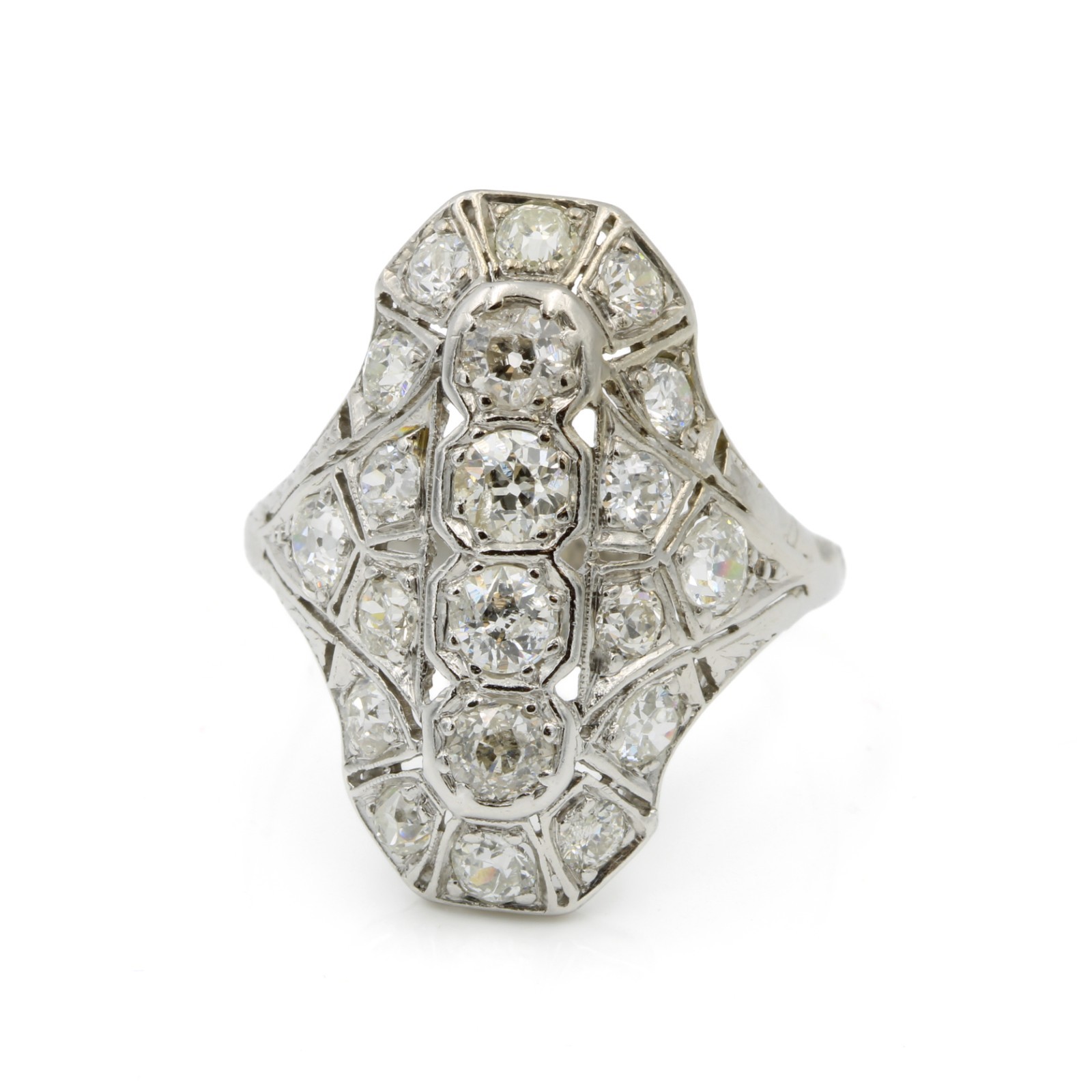 Art Deco Die Struck Platinum Old European Cut Diamond Size 8.5 Ring #E110498-4