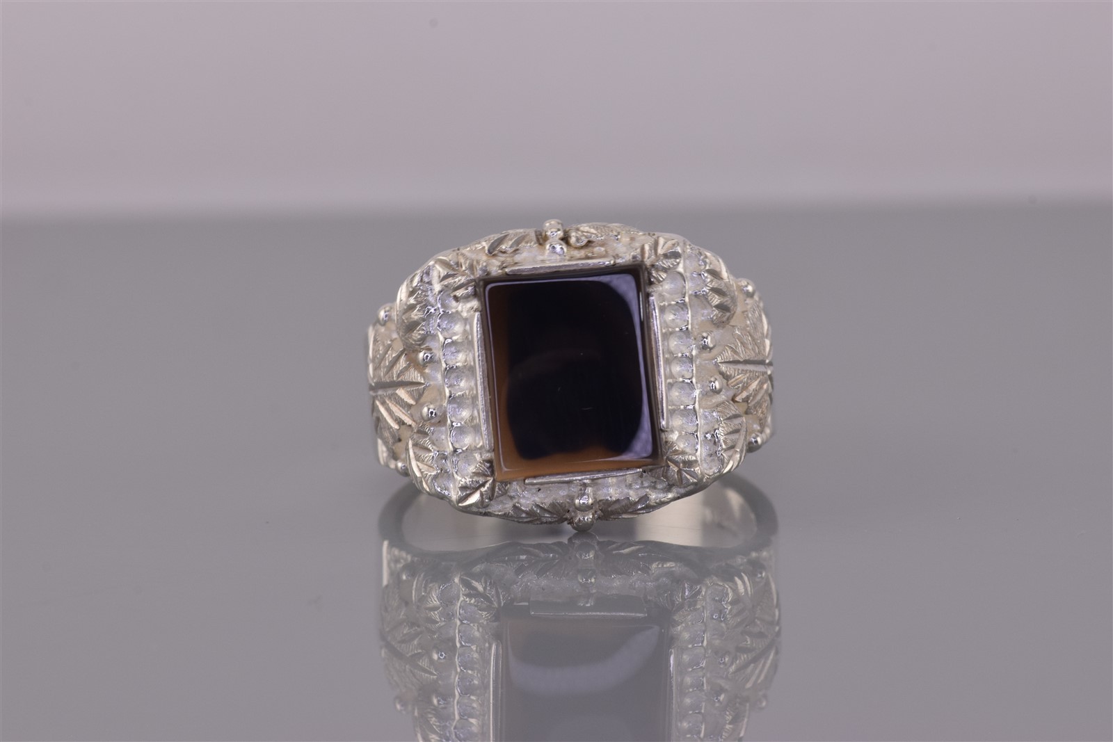 Sterling Silver Black Onyx Carved Grape Leaf Band Ring 12g 925 Sz: 11