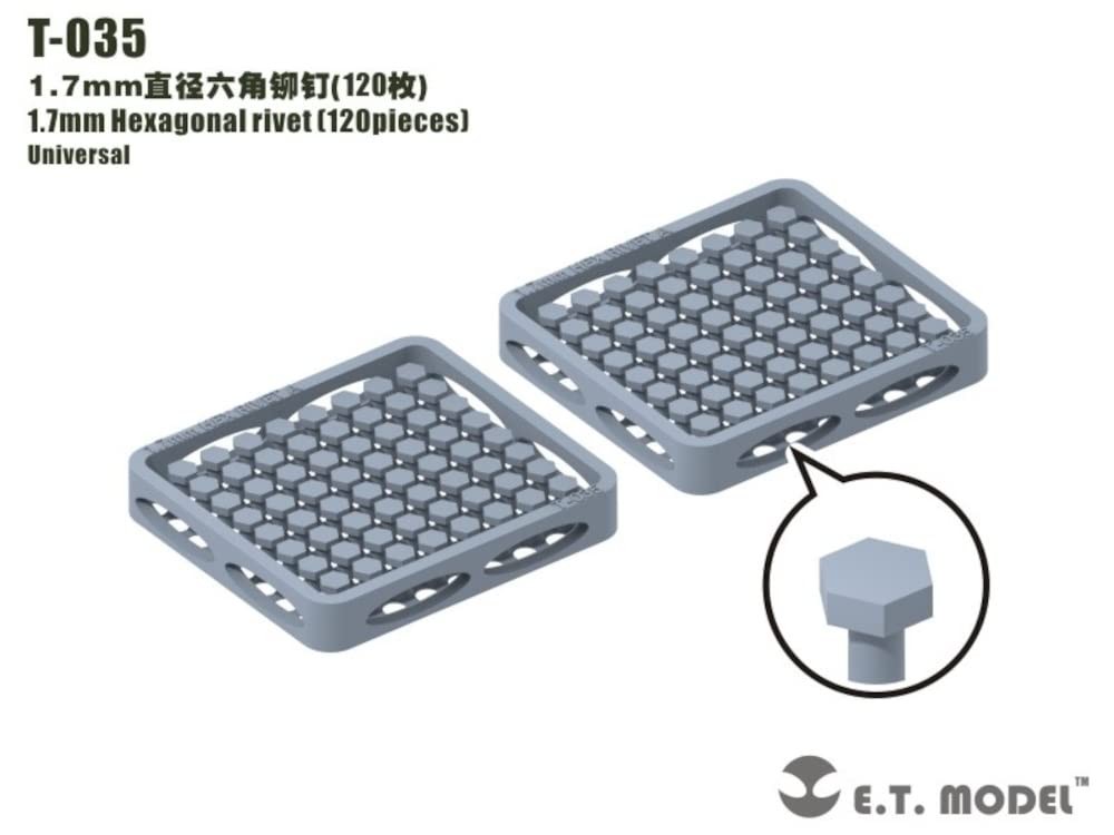1.7mm hexagonal rivets 120 pieces plastic model parts T-035