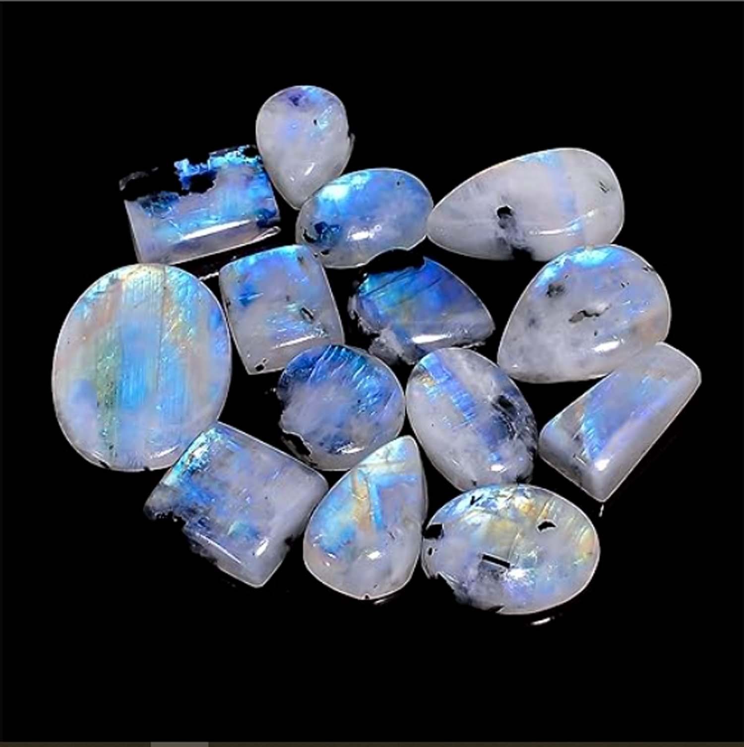 (20 to 22pcs) Natural 400 Cts Rainbow Moonstone Gemstone Wholesale Cabochons Lot