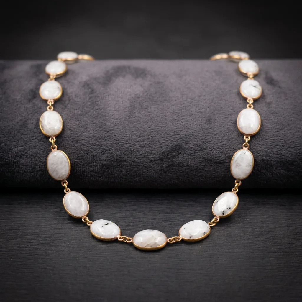 Rainbow Moonstone Brass Bezel Necklace Natural Gemstone Handmade Boho Jewelry
