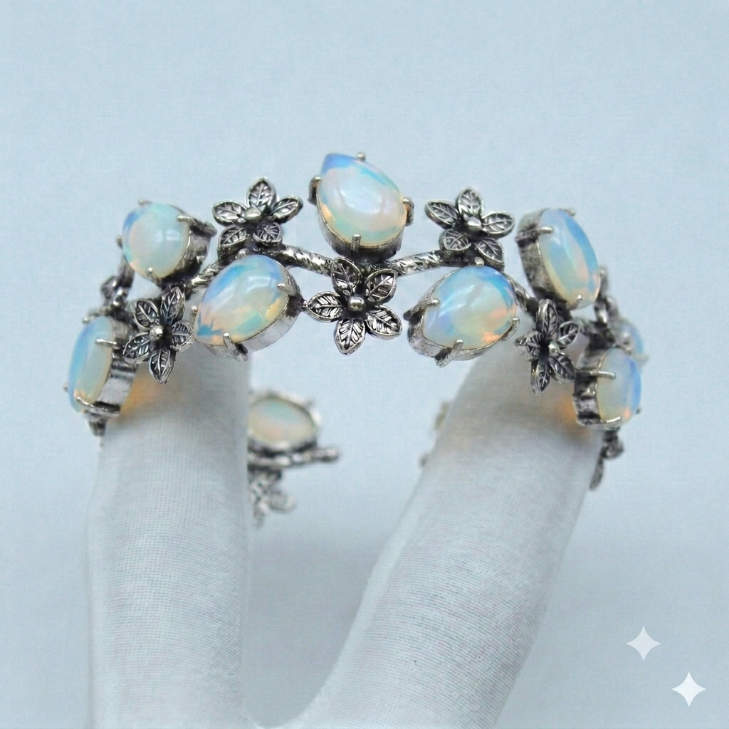 Milky Opalite Gemstone Handmade 925 Sterling Silver Jewelry Cuff Bracelet ADJ 8″