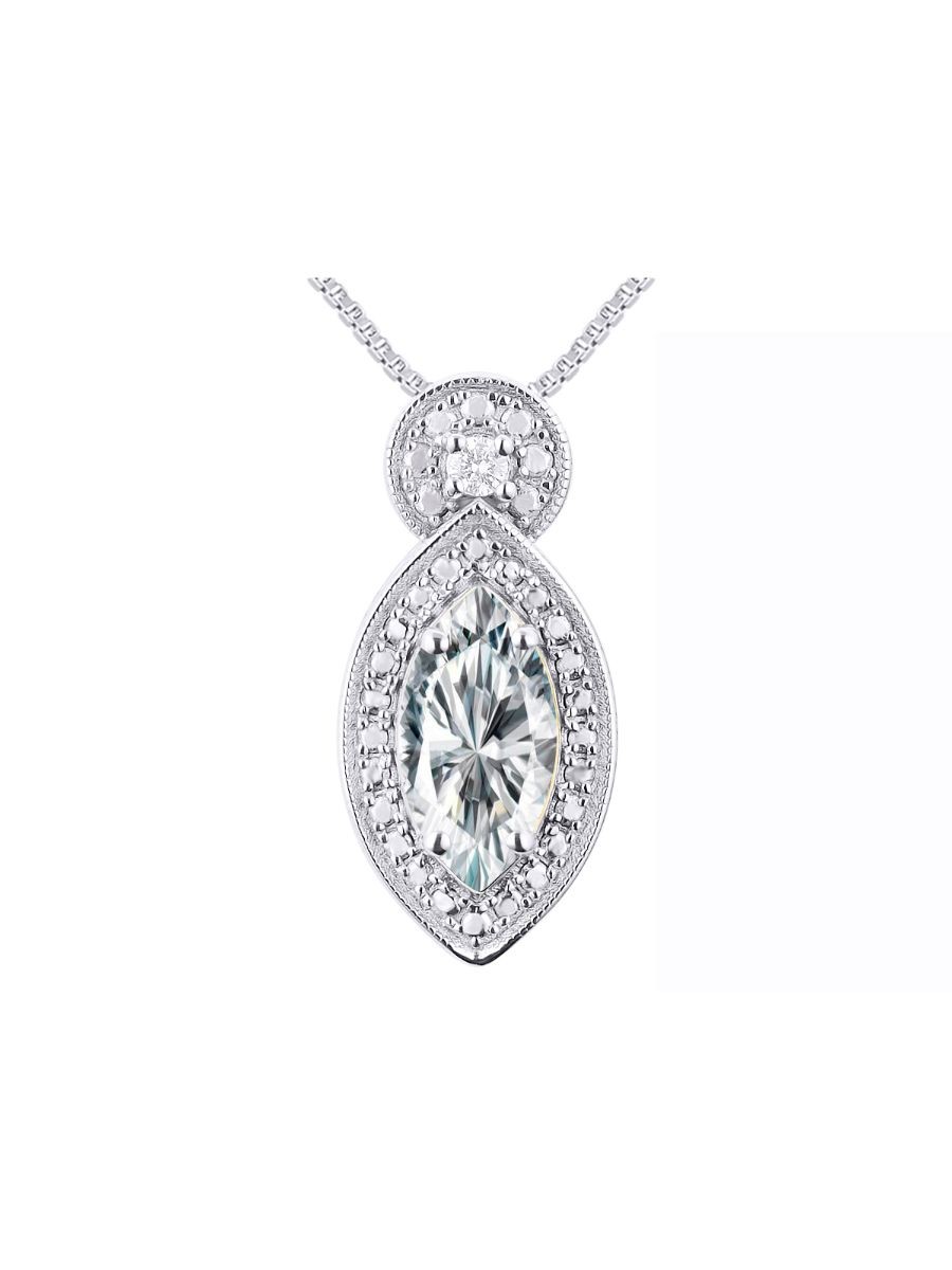 RYLOS WHITE TOPAZ & DIAMOND DESIGNER MARQUISE NECKLACE 18″ STERLING SILVER