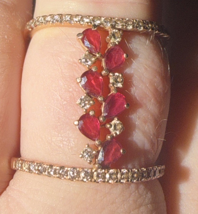 Le Vian Style 14K Rose Gold Pink/Red Sapphire & Diamond Cage Ring – 8 Grams