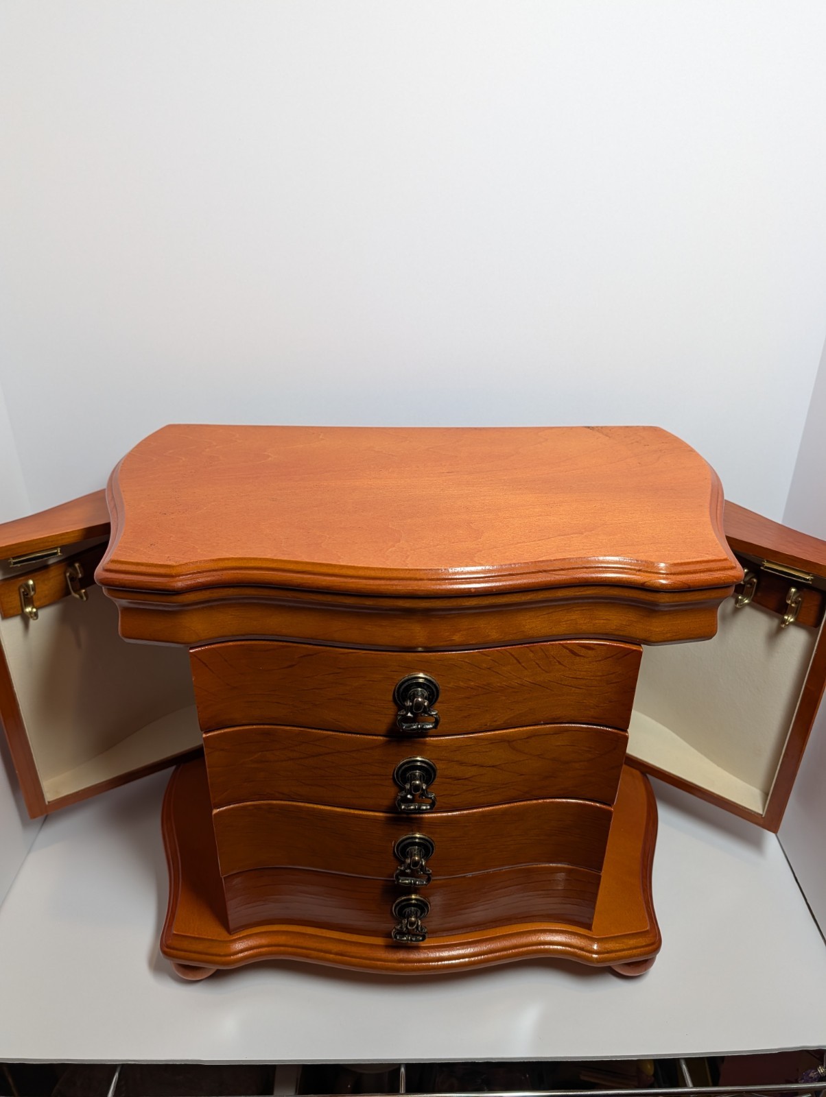 Vintage Solid Wood Jewelry Cabinet – Table Top Armoire 15.5”x13”x8.25” Nice!