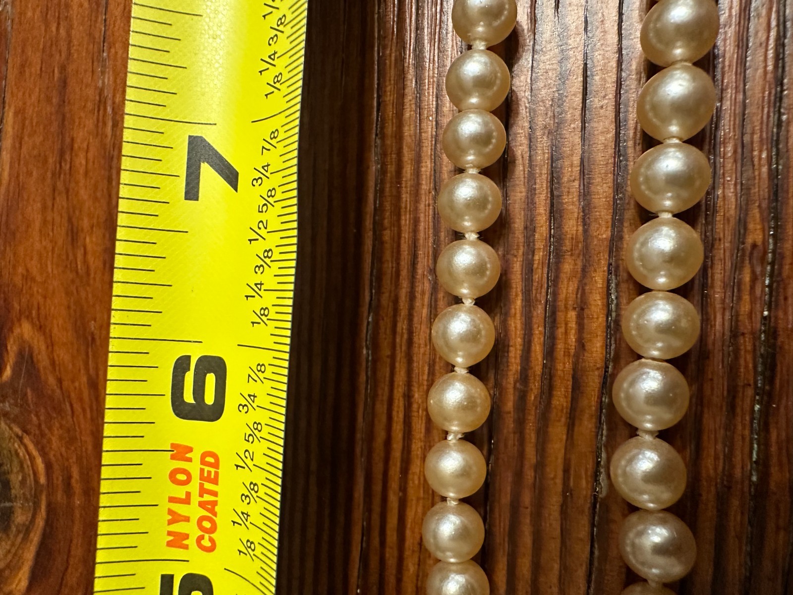 Vintage Faux Single Strand Pearl Necklace 19″- Hand Knotted Cream Champagne