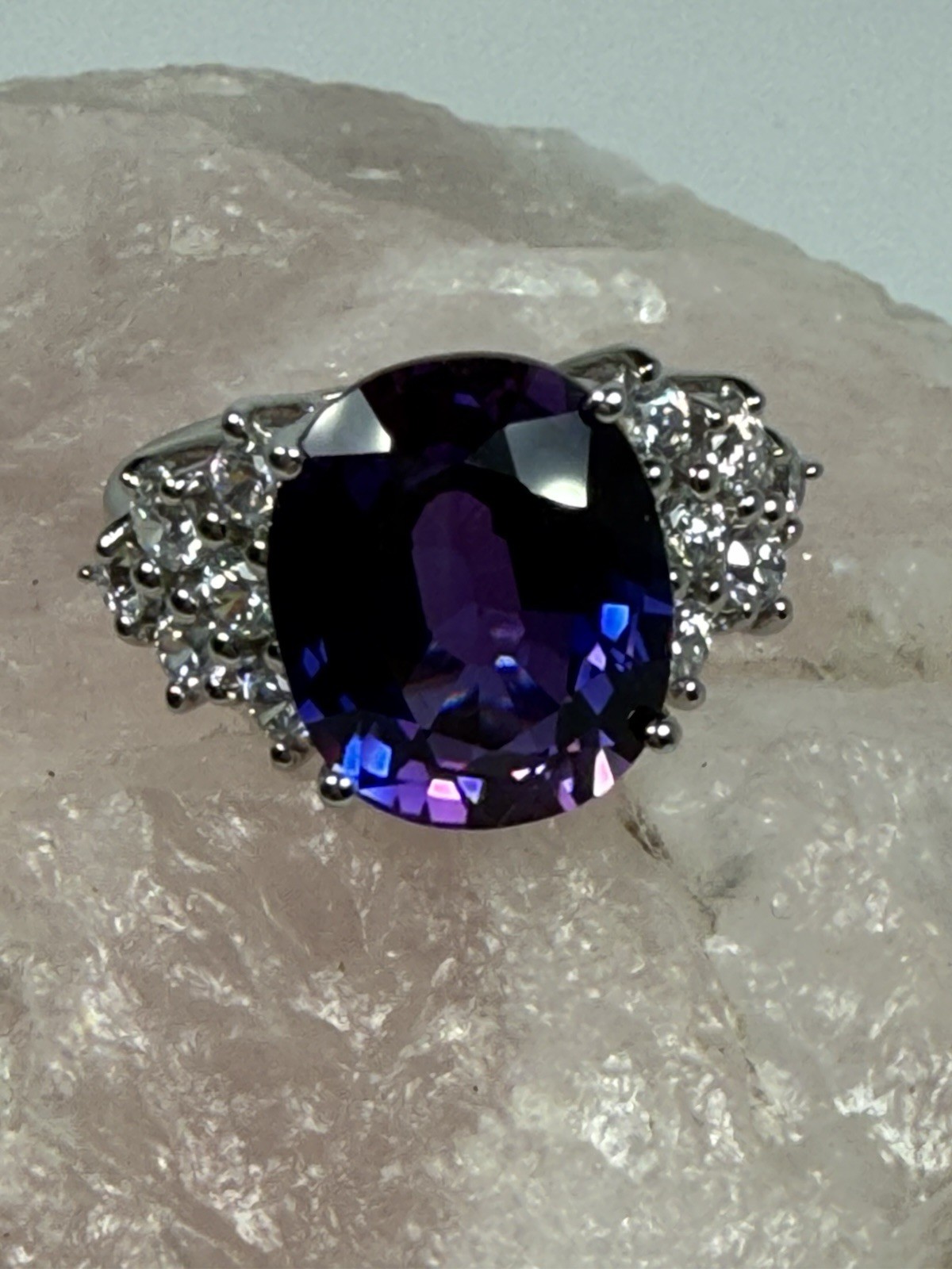 Sterling Silver Ring Size 7.75 Clear And Gorgeous Large Purple Faceted Stone