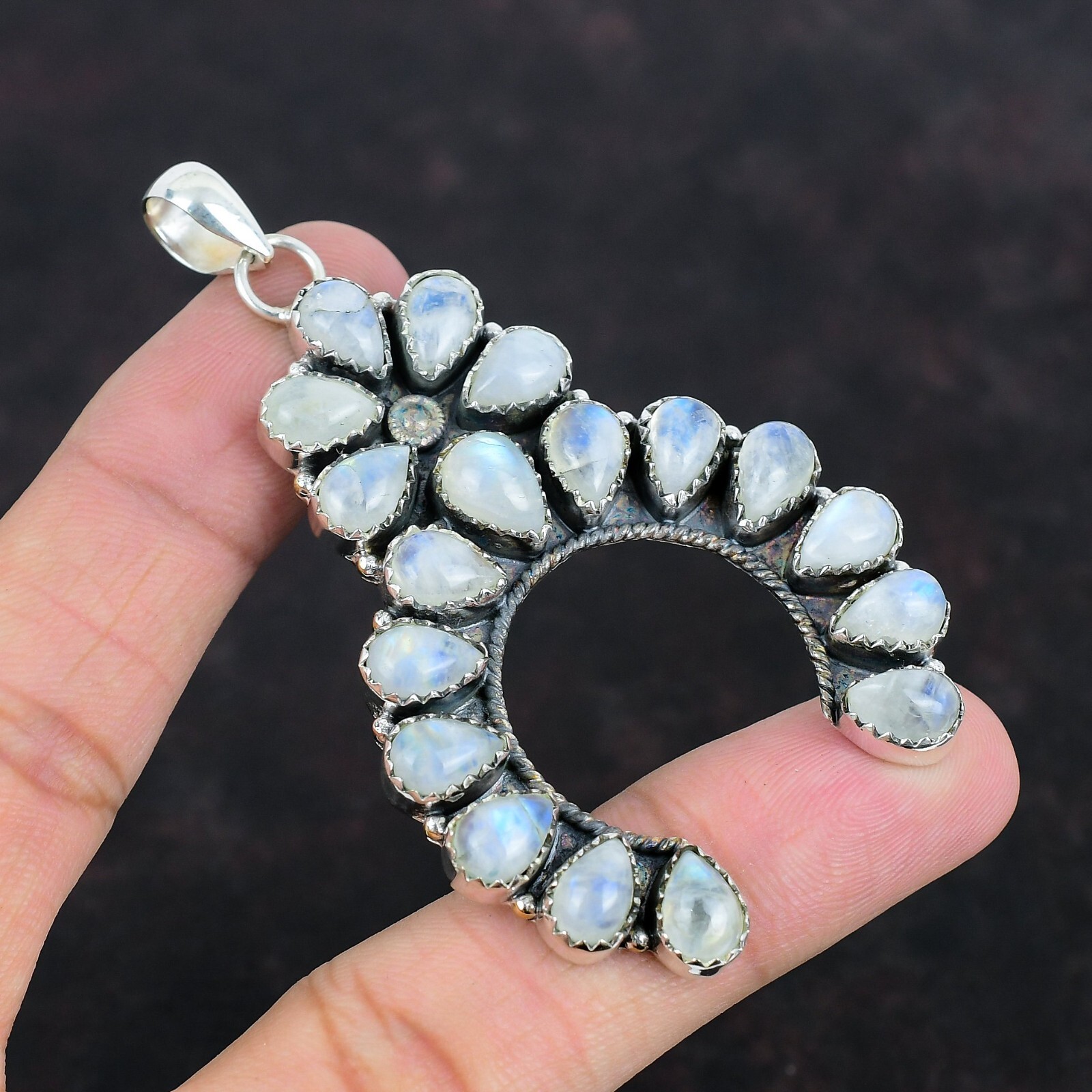 Navajo Jewelry Rainbow Moonstone Gemstone Sterling Silver Pendant Gift For Her