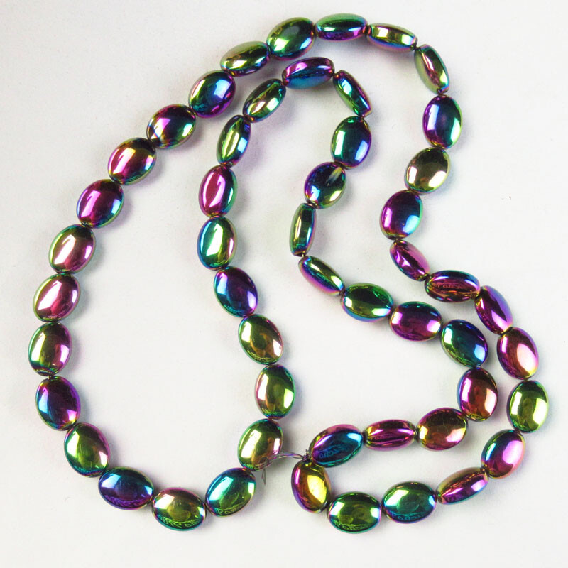 1 Strand 8x6x3mm Rainbow Hematite Gemstone Oval Loose Bead 15.5 inch XJ1413
