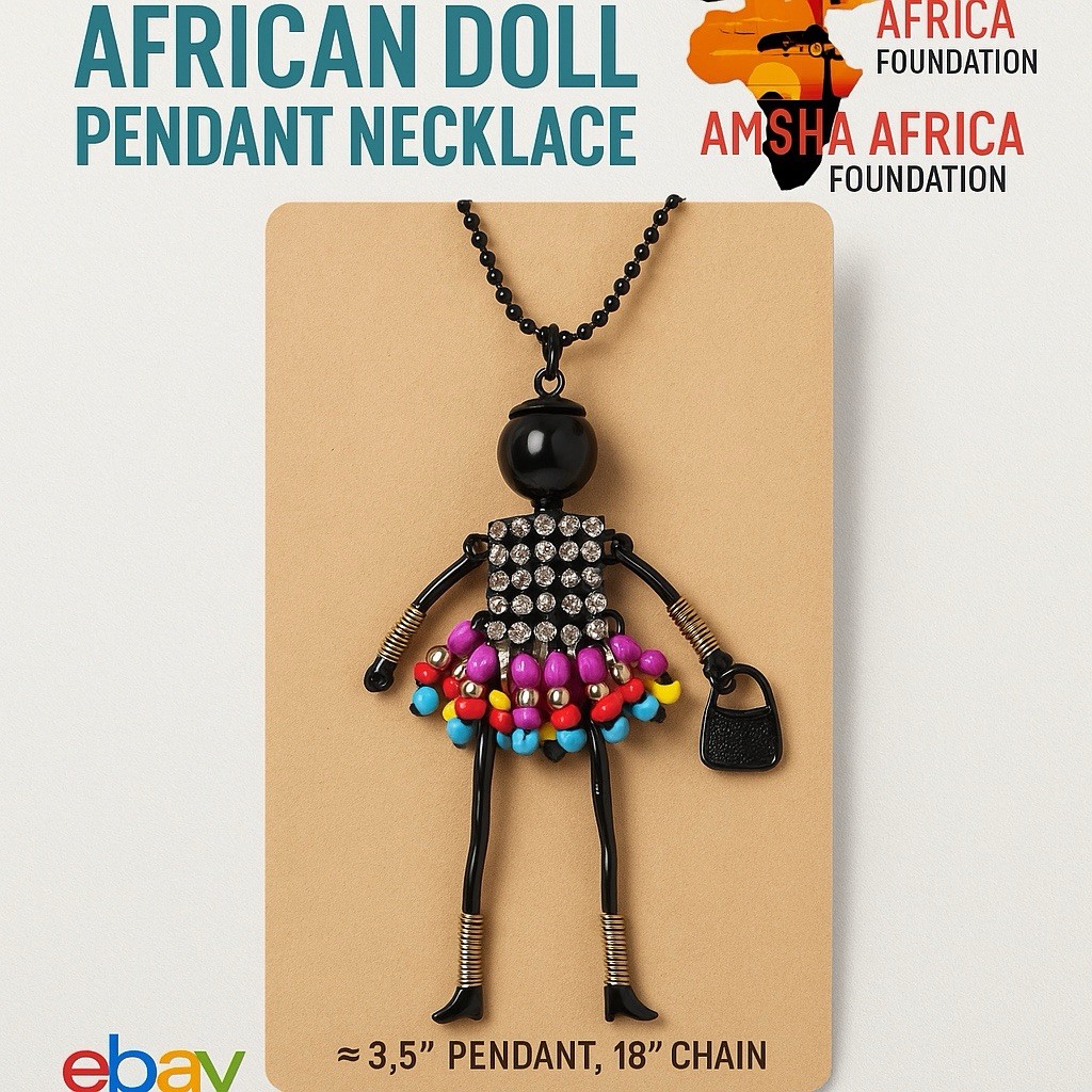 ✨ Handmade African Doll Pendant Necklace – Supports Charity ✨