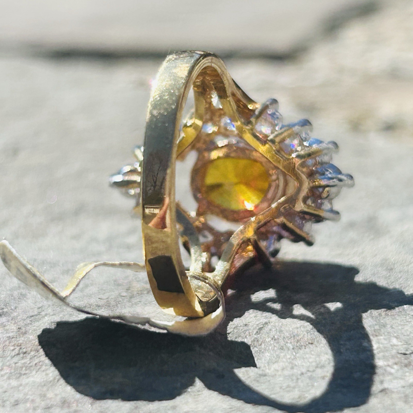Vintage Cocktail Ring 14K Electroplate Gold Tone Cubic Zirconia Dura-Klad Size 8
