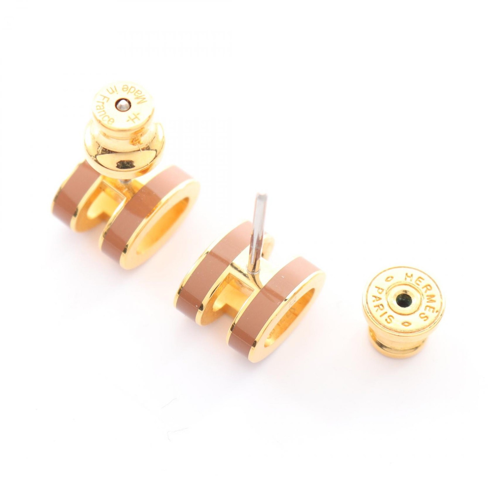 HERMES MINI POP H Pierced earrings Gold Plated Pink Used Women