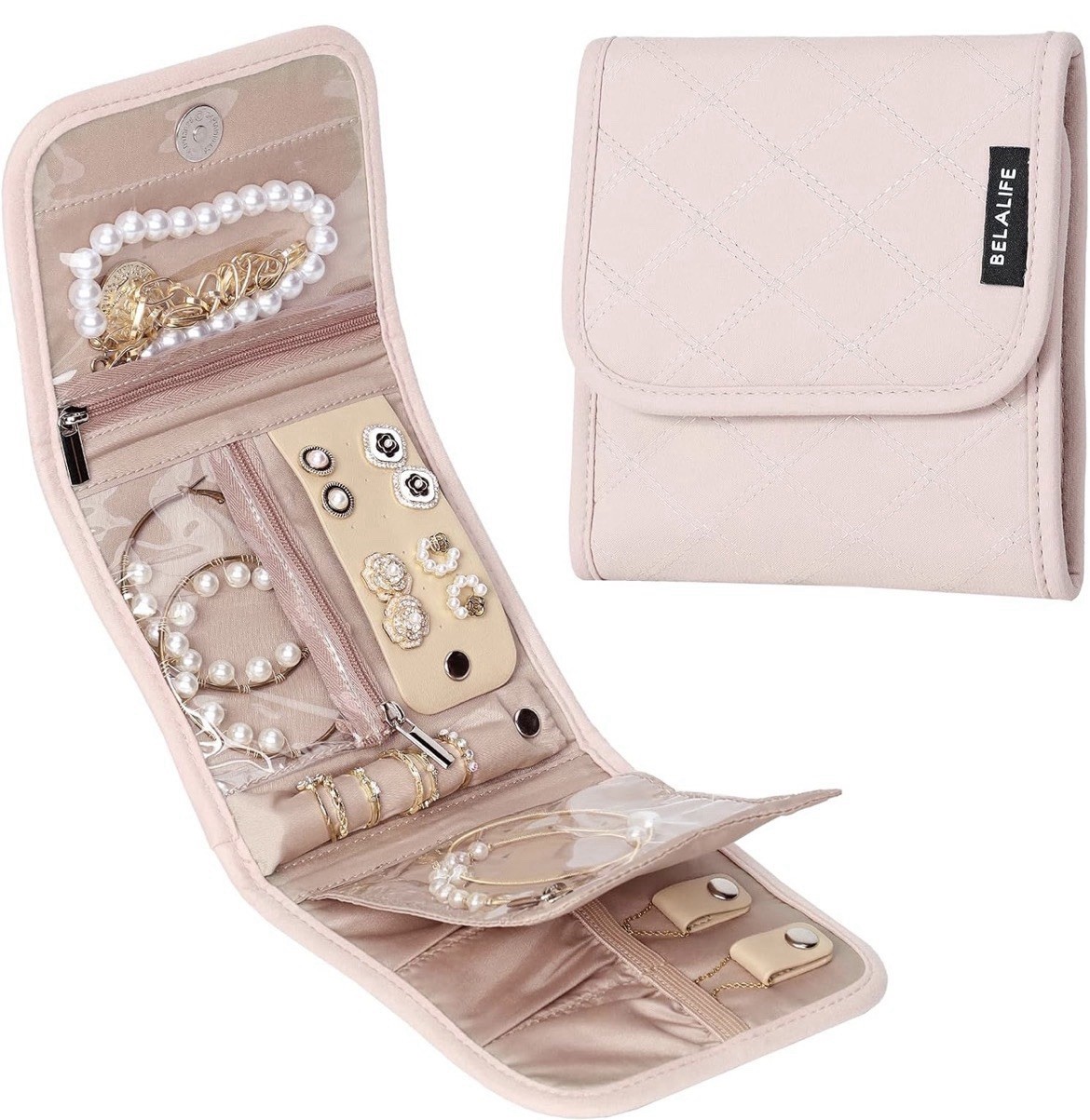 Travel Jewelry Case Organizer, Small Foldable Storage Roll for Earrings, Neck…