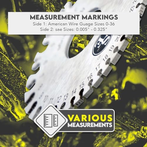Dual-Sided Non-Ferrous Wire Gauge – 0-36 AWG and SAE, 3.5″ Diameter, Tempered