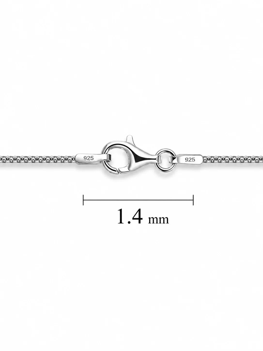 Popcorn Chain Necklace Rhodium Plated 925 Sterling Silver Italy 1.4-3.5mm