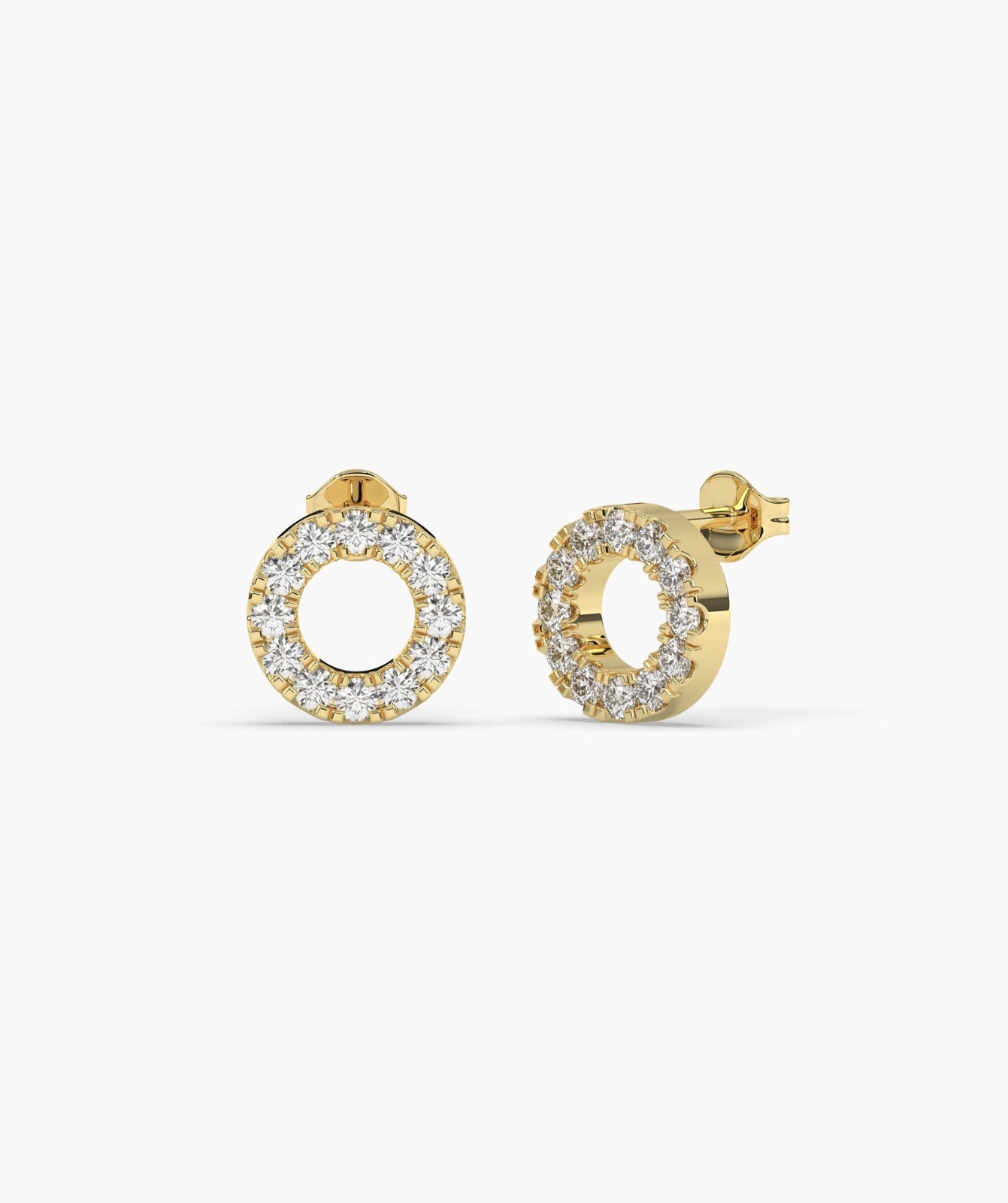 Round Lab Grown Diamond 18K Gold Pave Diamond Open Circle Eternity Stud Earrings
