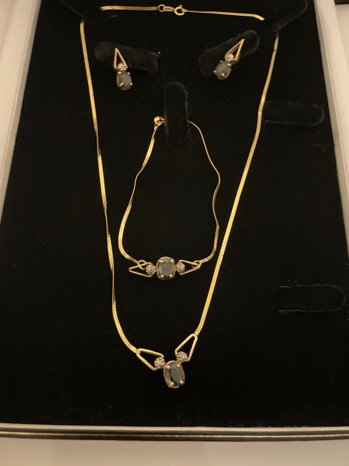 10 K Gold Necklace/Bracelet/Earrings Sapphire Diamond See Pics Details/Wear
